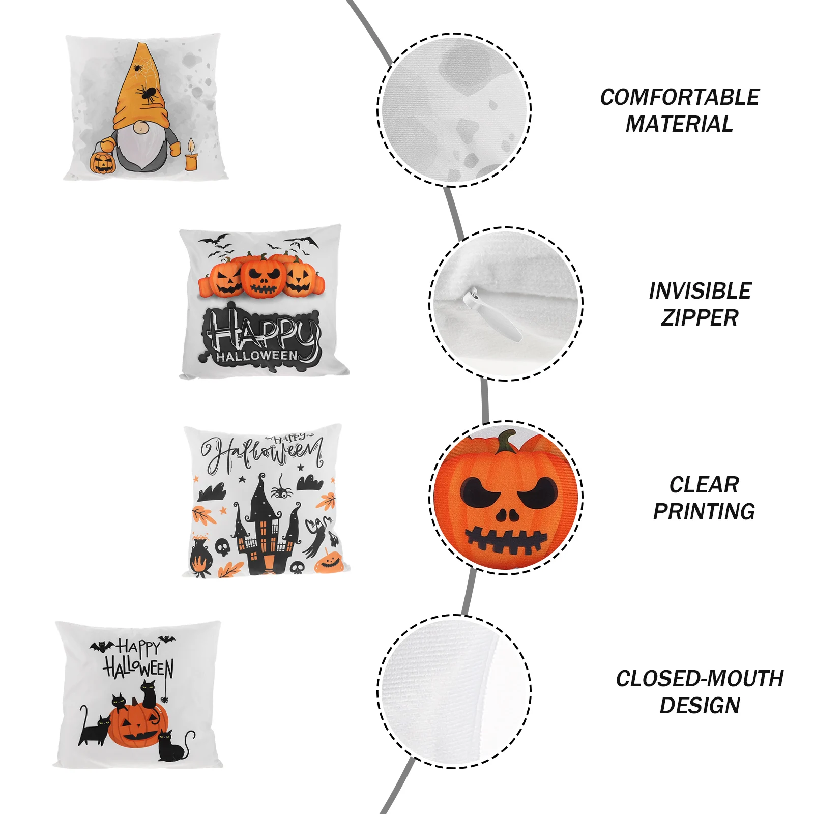 

4 Pcs Halloween Throw Pillowcase Comfortable Pillowslip Sofa Flannel Themed Cover