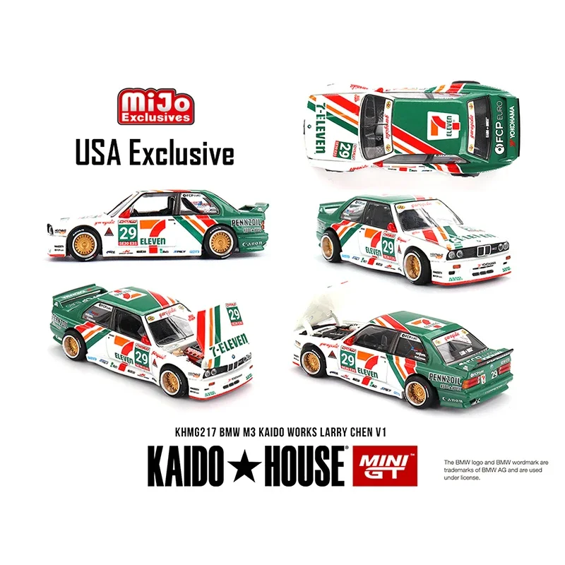 Voorverkoop KHMG 217 1:64 BMW M3 KAIDO WERKT LARRY CHEN V1 USA Exclusieve te openen kap Diecast automodel Kaido House MINIGT