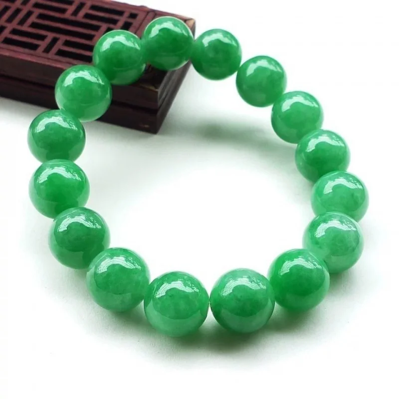 [Natural a-Level ] Myanmar Jadeite Jade Full Green Ball Bracelet