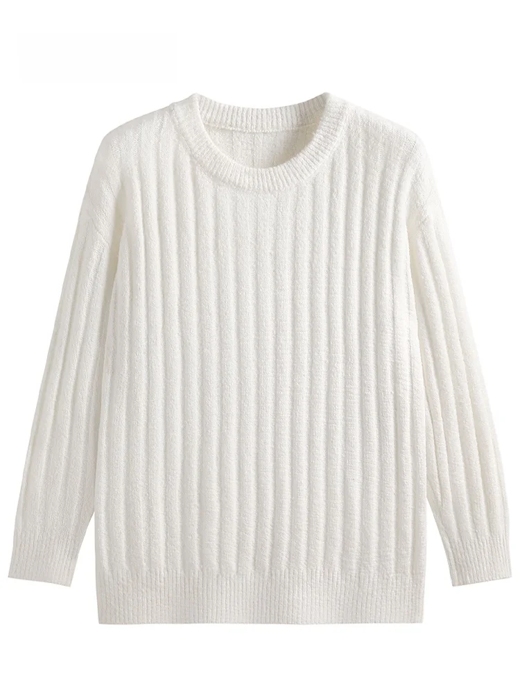 

JZZDEMM Women's Knitted Sweater Stripe Pattern Casual Faionable Base Layer Top Vintage Sle Long Sve round Ne Pullover
