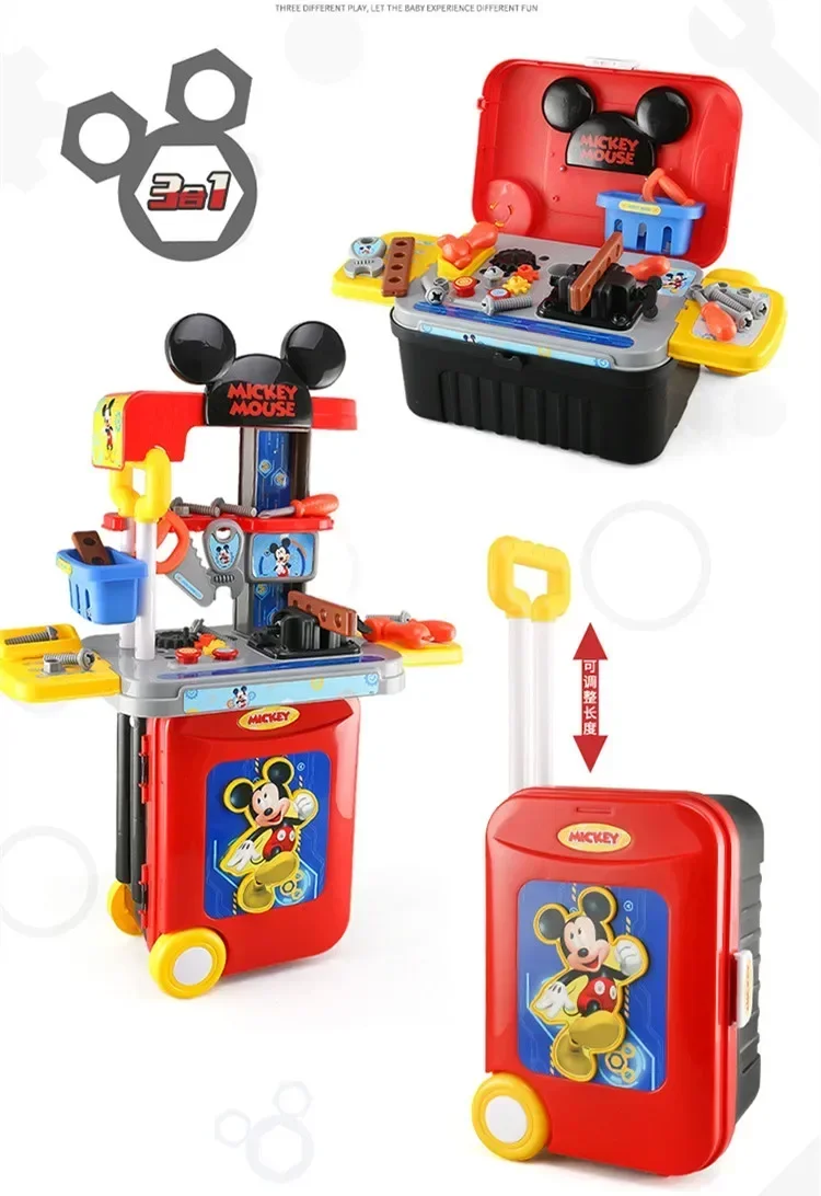 Disney 3 in1 Mickey Mouse trolley case Children's Toolbox Toy Set boy kids tools play house set kids toys for boy birthday gift