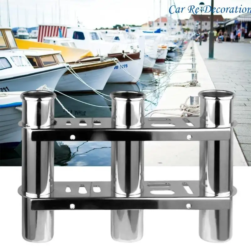 R58D 3 Slot Steel Fishing Rod Mount Marine Accessory Heavy Duty Stainless Steel Fishing Rod Rack Suitable for Yachts & Boats