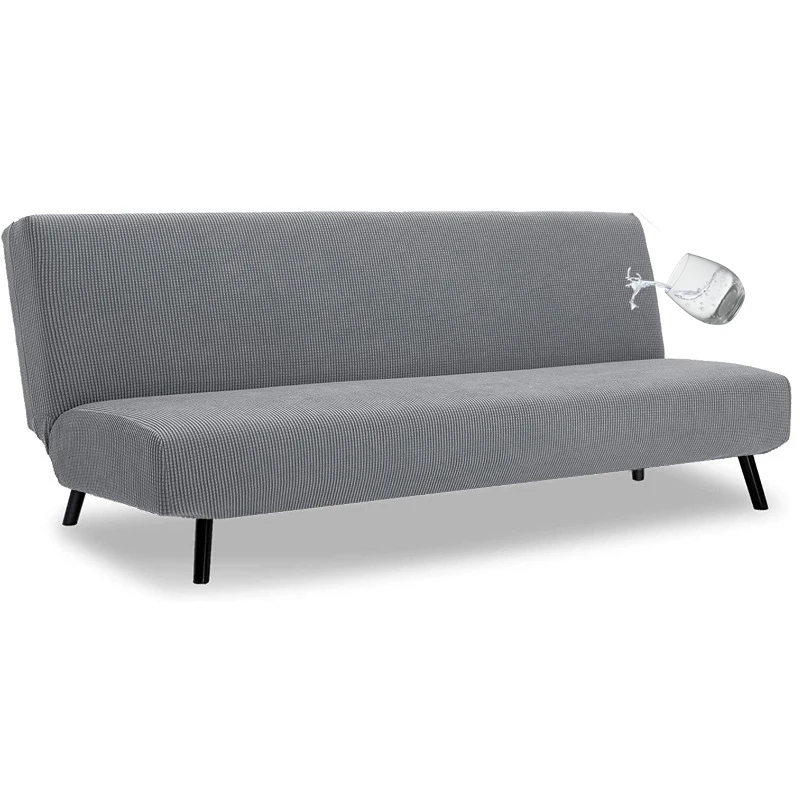 Water-Resistant Armless Sofa Bed Cover Solid Color Stretchable Elastic Slipcover Folding Furniture Home Futon Sofa Bench Cover