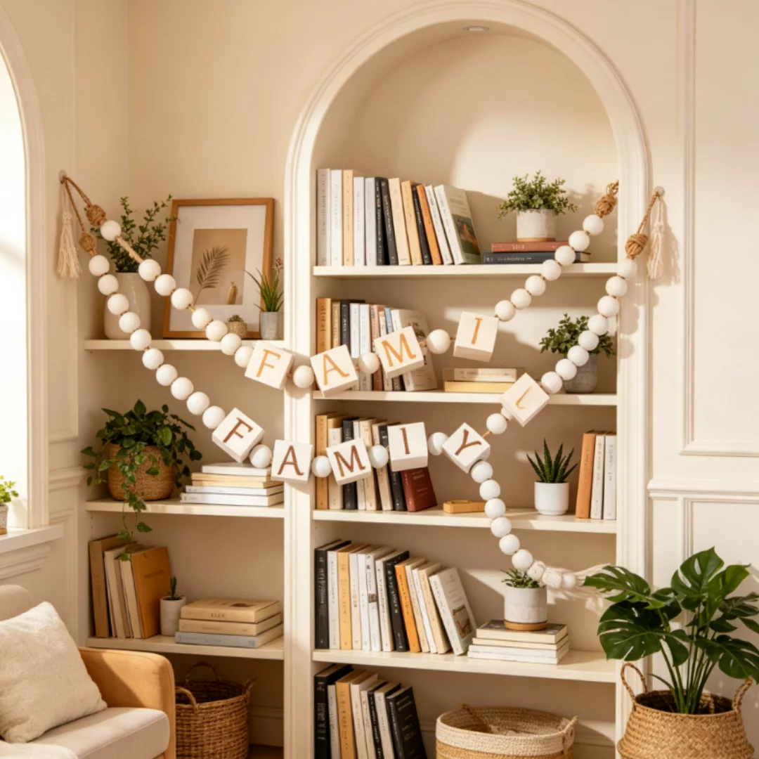Baby Nursery Garland - Drewniane Alfabetowe Frędzle Naturalne Drewniane Koraliki