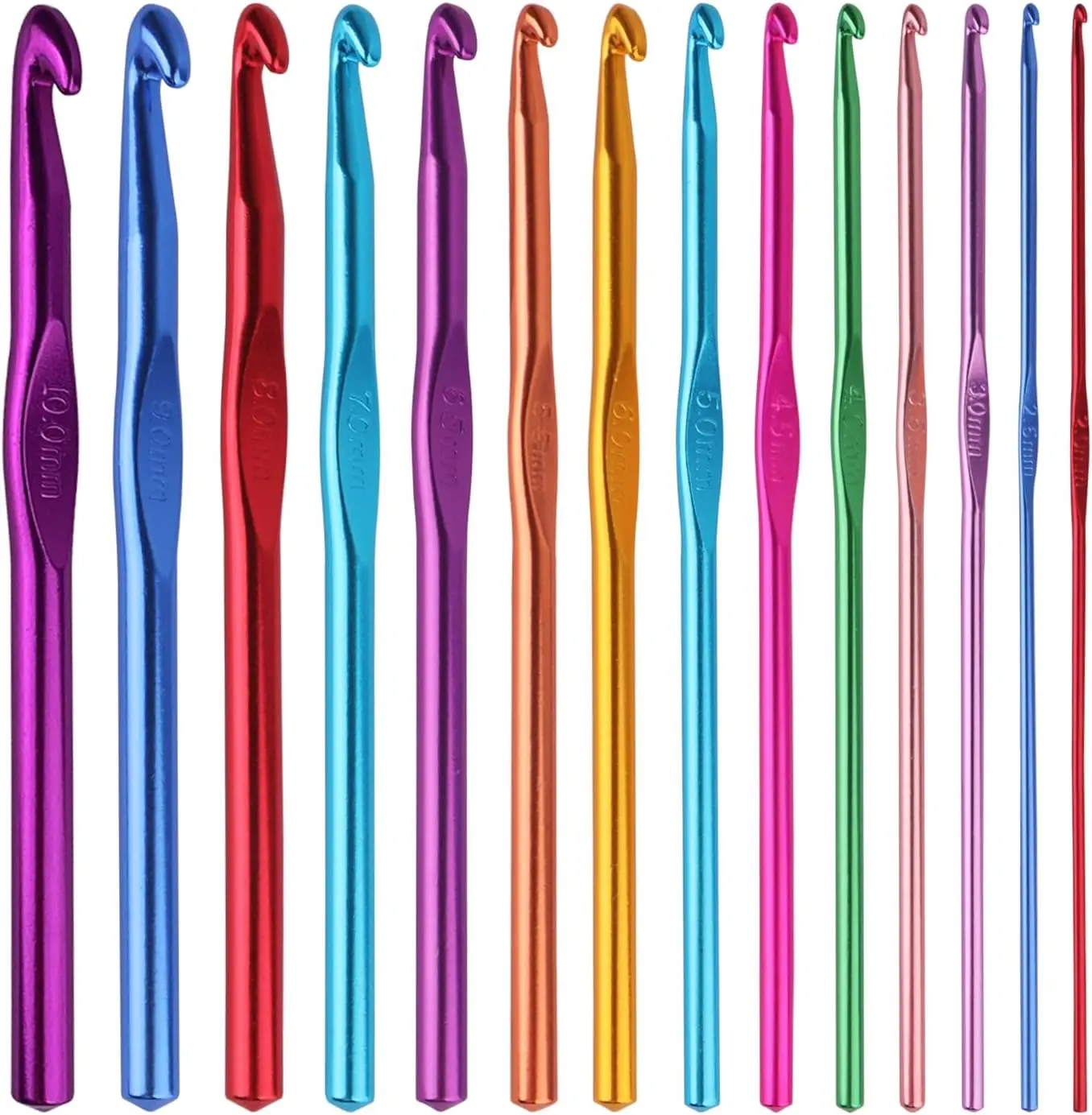 

14PCS Aluminum Crochet Hooks Set, 2-10mm Knitting Needles for Craft Yarn, Multicolor