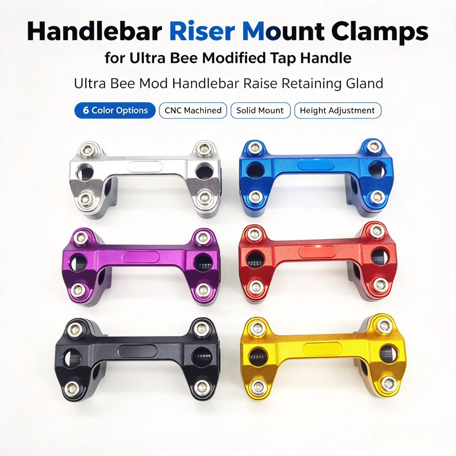 Ultra Bee Mod Handlebar Riser Mount Clamps for Ultra Bee Modified Tap Handle Raise Retaining Gland