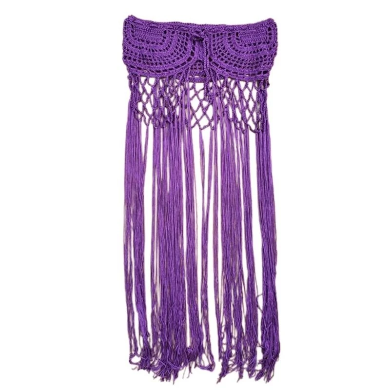 

Hand Knitted Long Tassels Beach Dress Hollowed Beach Coverup Skirt See Through Crochet Swimwears Wrap for Beach Parties JOME