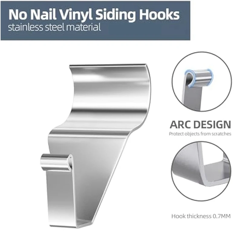 Vinyl Siding Hook Hanger,40Pack Stainless Steel Siding Hooks No Hole Siding Hanging Hanger For Hanging On Patio