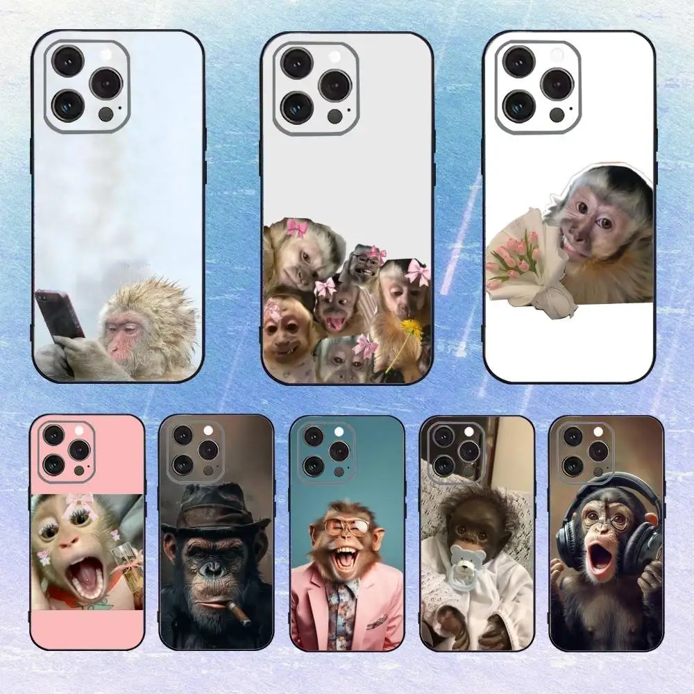 

Funny Monkey Silicone Phone Case For iPhone17,16,15,14,13,12,11 Plus,Pro Max Soft Black Cover