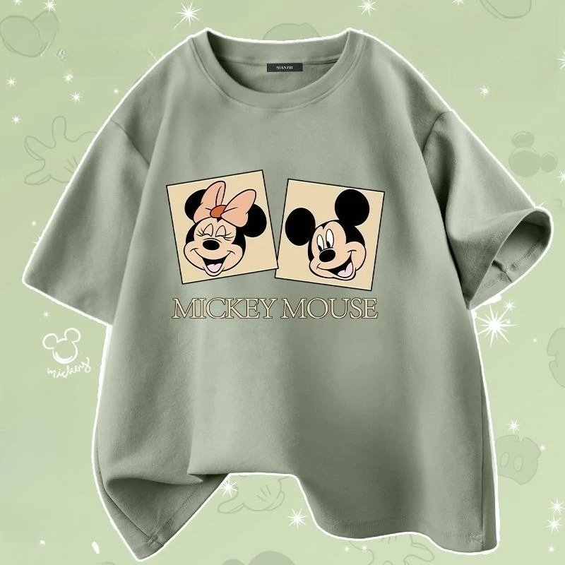 

New Mickey Mouse T-shirt for Women Summer Loose Regular Shoulder Short Sleeve Tees Fashion Cartoon Print Casual Daily Wear Tops