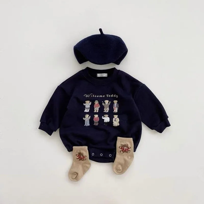 Newborn Baby Cartoon Long Sleeves Bodysuit 0-2y Infant Cute Soft Clothes Fashion Letter Cotton New Sweatshirts Outfits One Piece