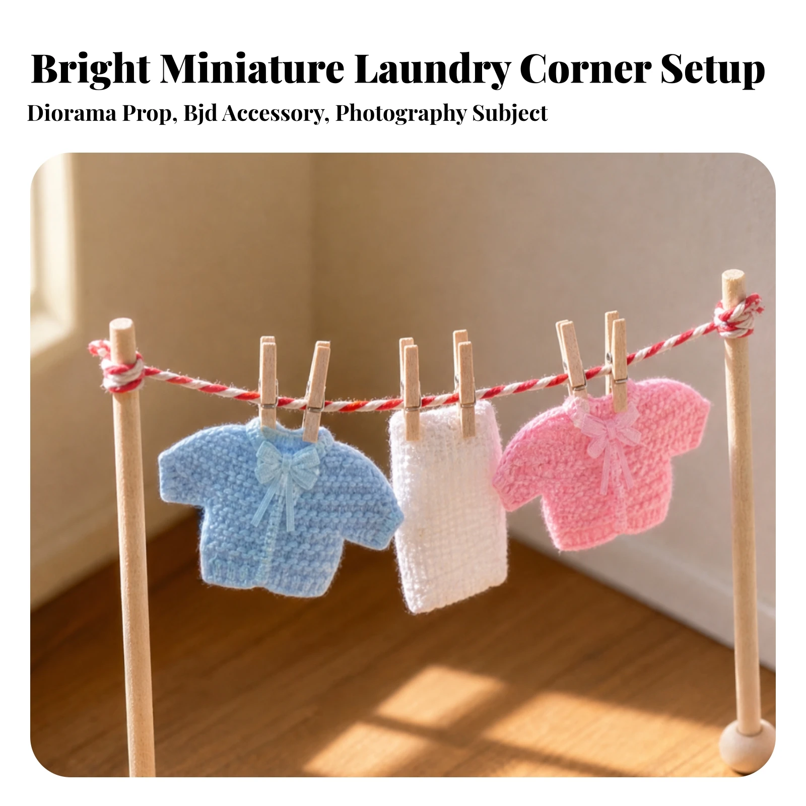 Dollhouse Clothes Drying Rack with Clothespins Lightweight Miniature Laundry Corner Set Miniature Laundry Props Kit Space-Saving