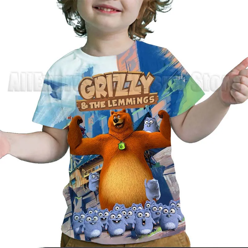 Kids Grizzy and the Lemmings 3D Cartoon Print T-Shirts Toddler Boys Girls Anime Cute Casual Outfits T-shirts Streetwear Tee Tops