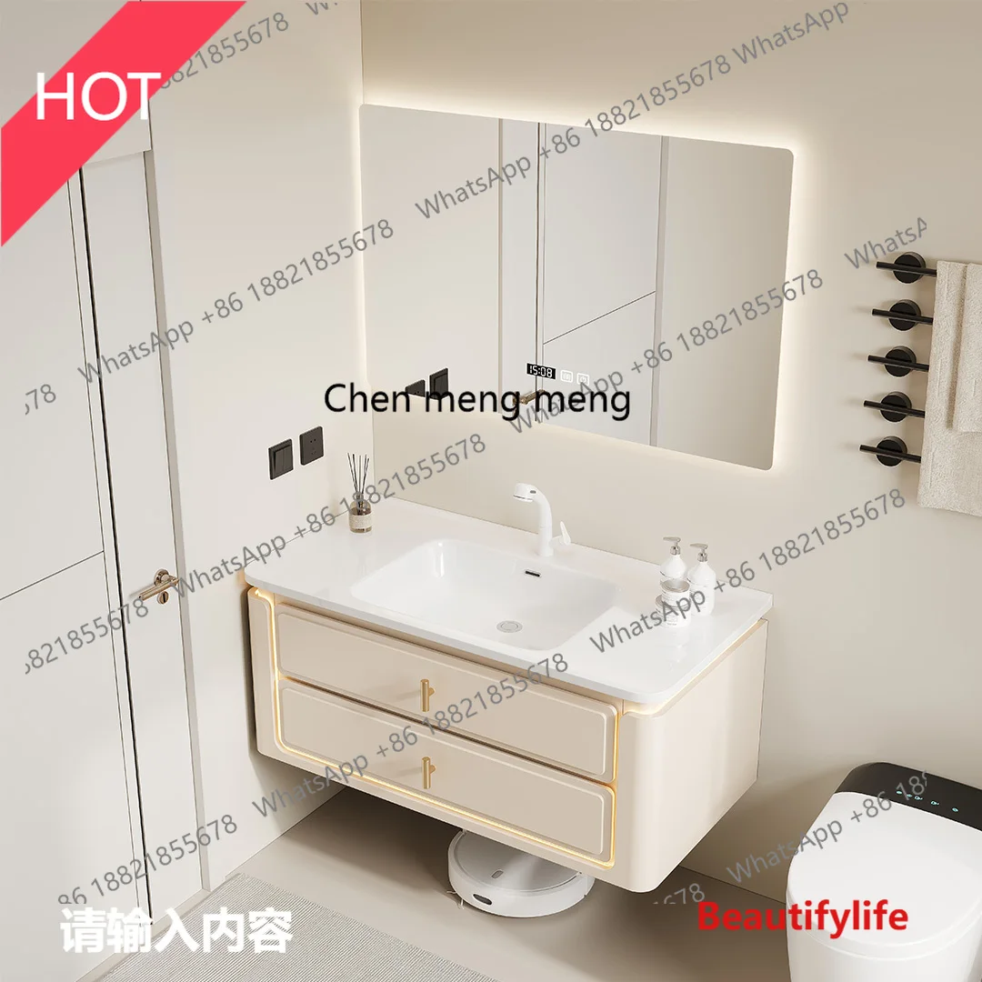 M45 Corian integrated basin bathroom cabinet combination oak bathroom cream wind ceramic washstand