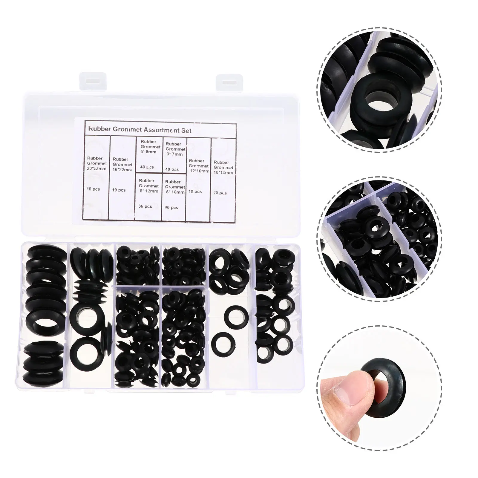 

200Pcs Rubber Grommet Eyelet Rings Gaskets Assortment Kit High Quality Waterproof Oil Heat Uv Resistant for Automotive