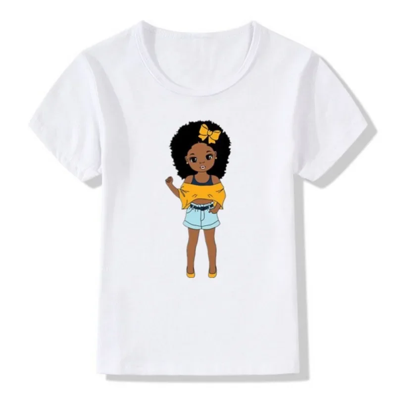 Camiseta negra de manga corta con cuello redondo para niños, diseño de piel negra, estampado de dibujos animados, ropa para niños y niñas