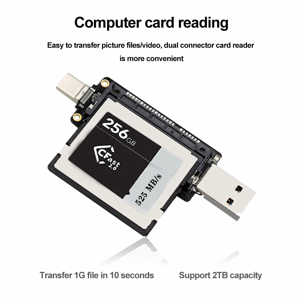 PH851 CFAST Card Reader USB3.1 Type-C Portable CFast Memory Card Support 2TB for Macbook Laptop Notebook PC