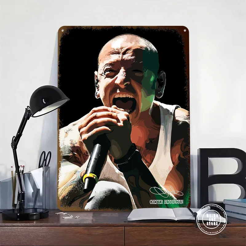 Chester Bennington Singing Art Metal Poster Customized Wall Art Retro Vintage Metal Signs for Man Cave Home Decor Living Room