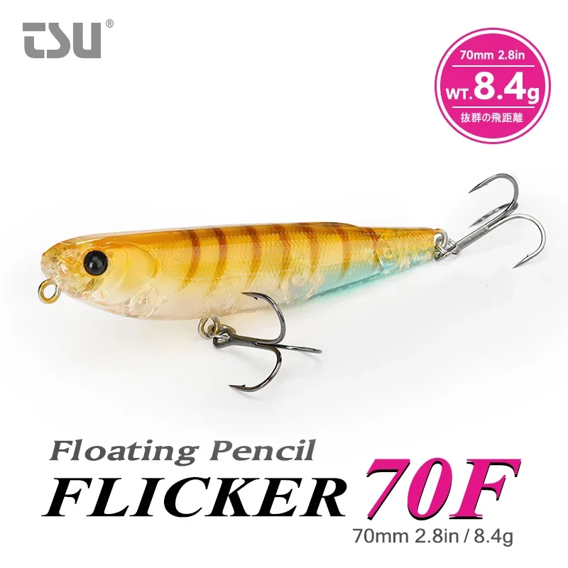 TSURINOYA 70F Topwater Pencil 70mm 8.4g FLICKER Dog-X Surface Wackler Fishing Lure Long Casting Wobbler Fake Fish Baits Tackle