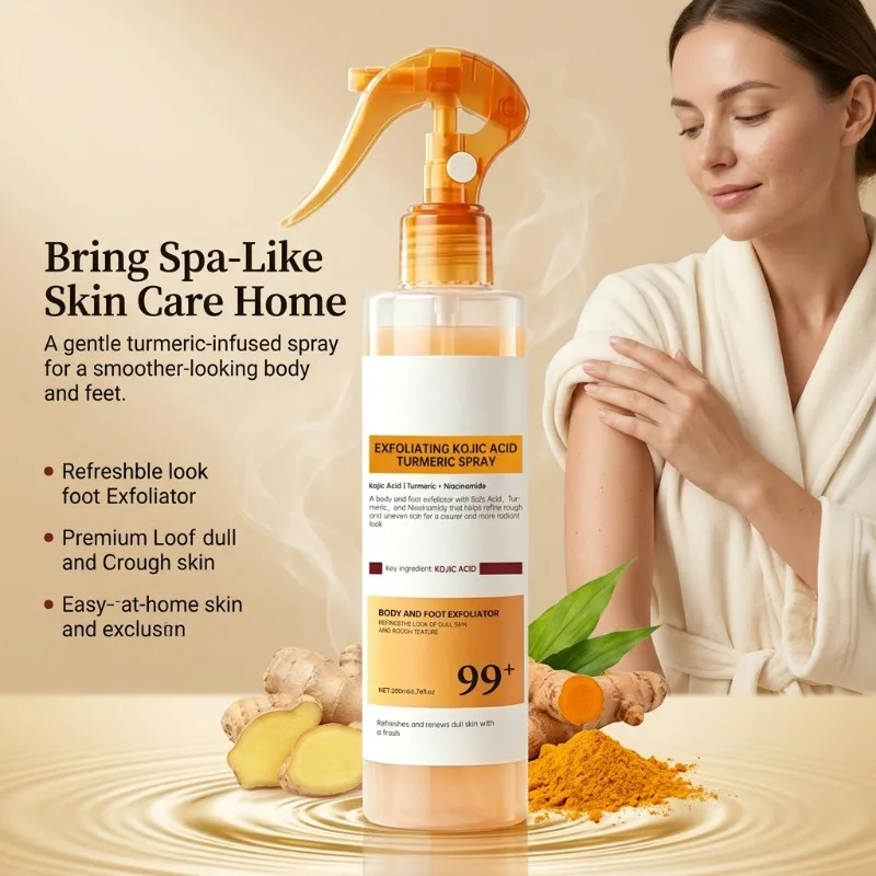 Kojic Acid Turmeric Exfoliating Body Spray 200ml – Brightening & Smoothing Mist for Rough Skin, Evens Tone & Refines Texture