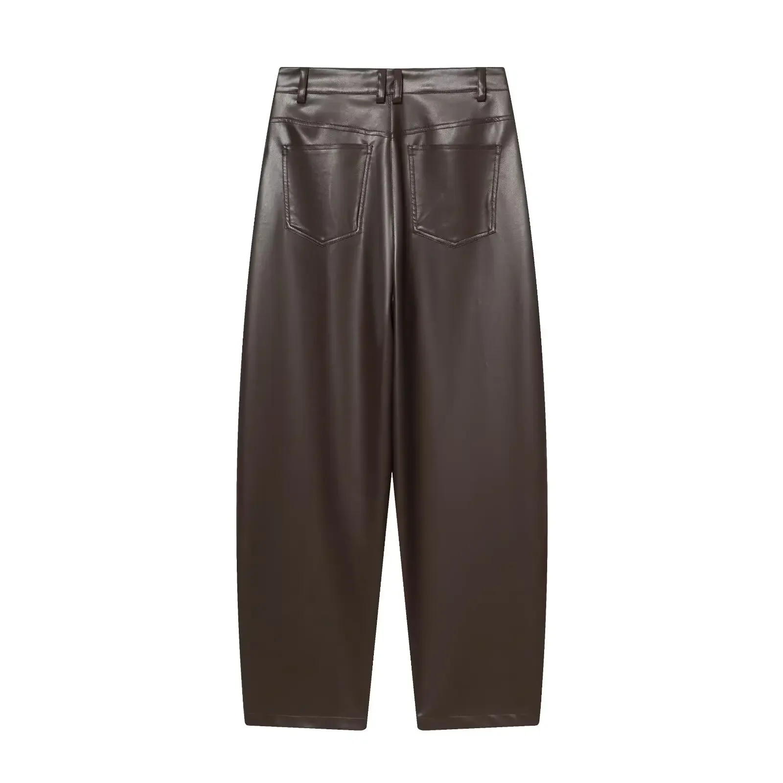 

2025 autumn and winter European and American style mid waist pocket decoration balloon version PU leather casual pants