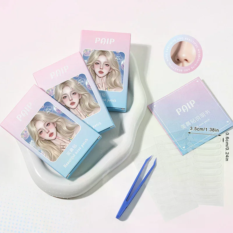 Autocollants transparents invisibles pour le nez, 30 pièces, fins, avec pincettes, Patch rétractable pour l'aile du nez, pour Cosplay, spécial rétractable du nez