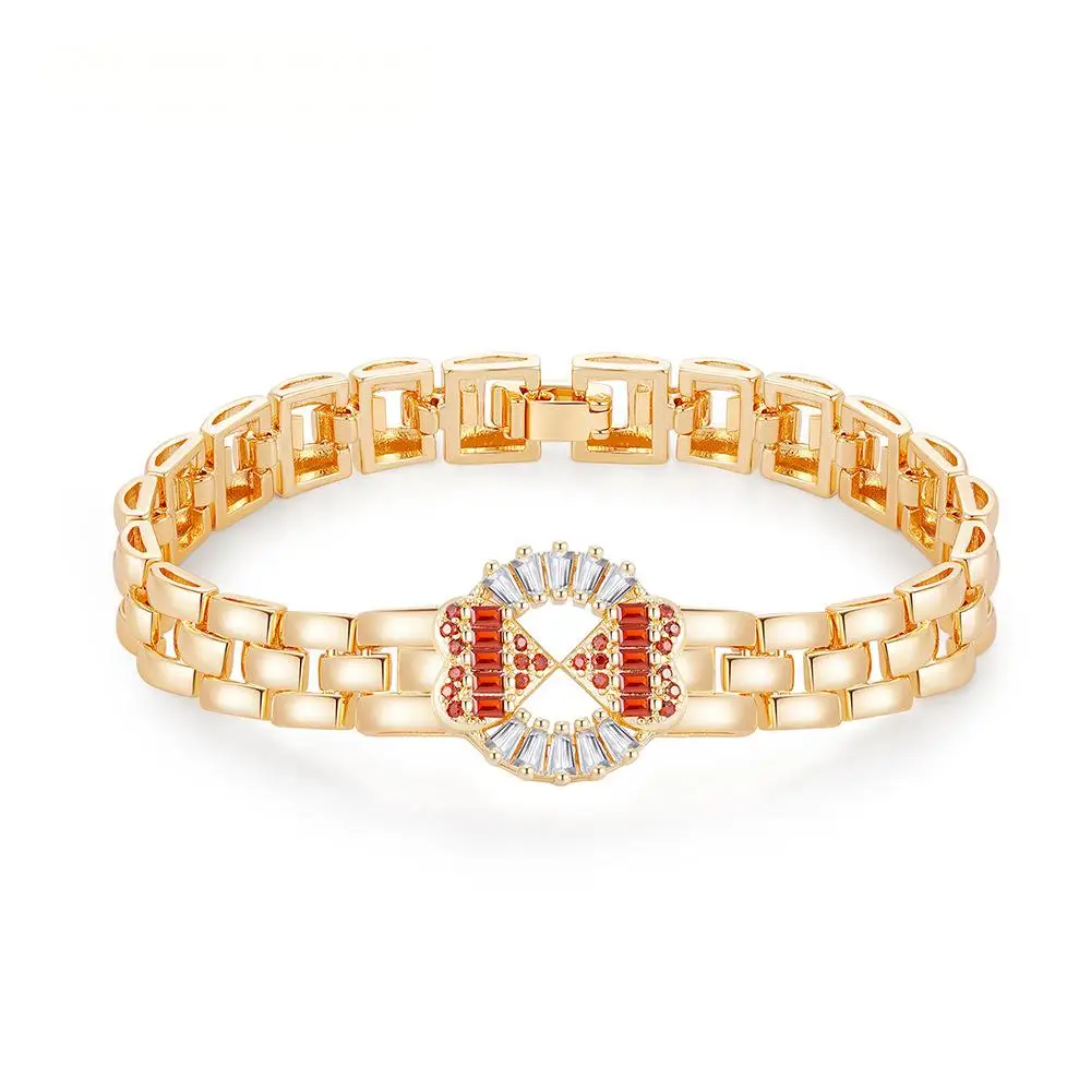 

Kitykiss Gorgeous Evening Bracelet, Geometric Links, Center Flower Design, AAA Zirconia, Gold Plated Bracelet
