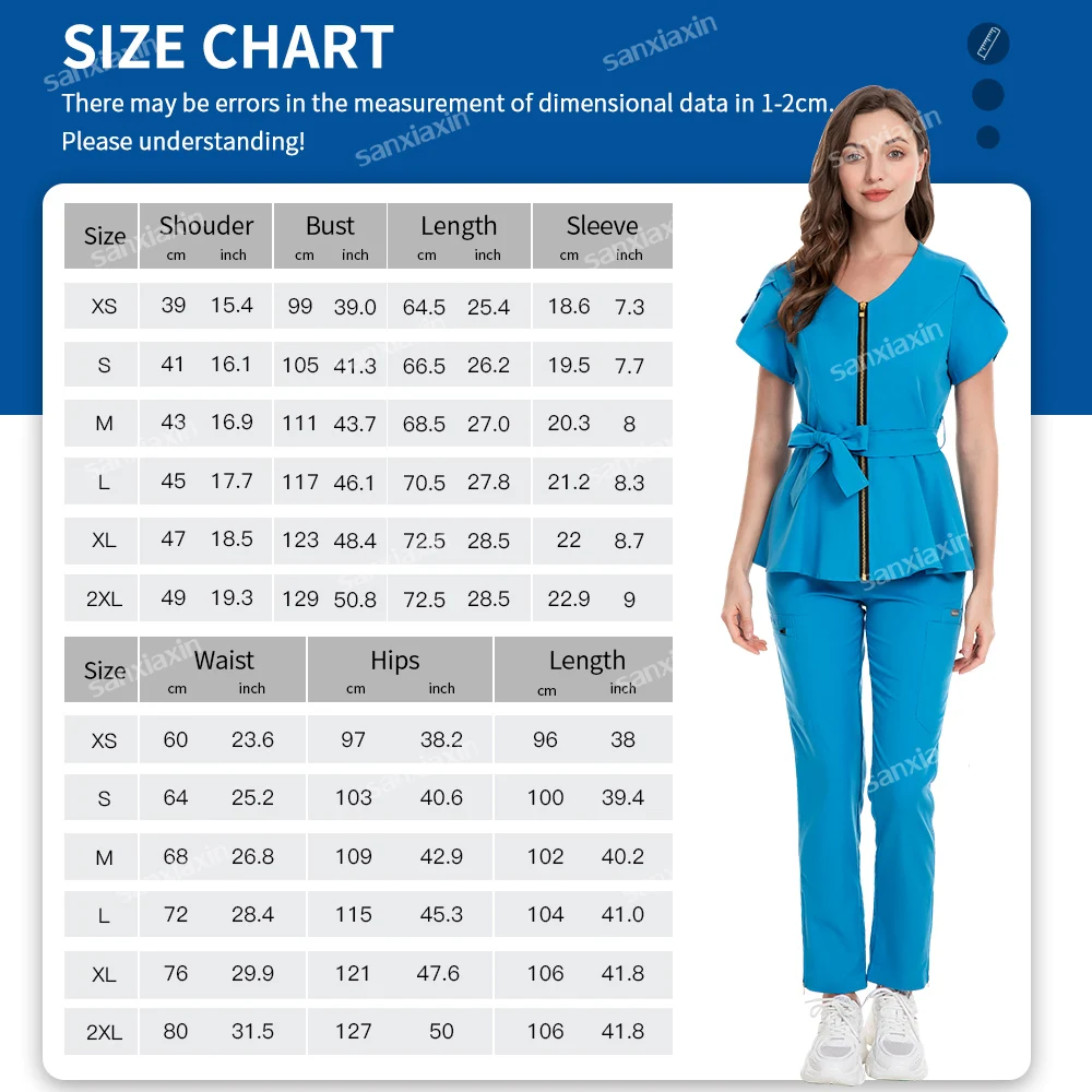 Multicolors Beautician&Manicurist Uniforms Women Scrub Set Medical Doctor Nurse Uniforms Beauty Tops+Straight Pants  Accessories