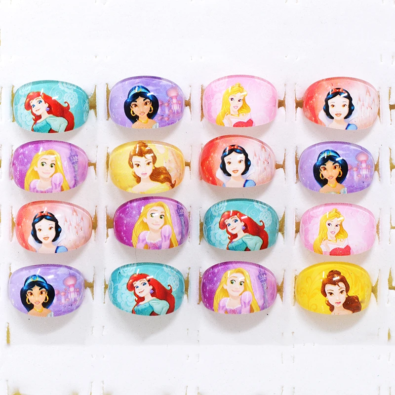 10/20Pcs Disney Elsa Rapunzel Mix Princess Kids Acrylic Rings Cartoon Girls Jewellery Birthday Party Christmas Friendship Gift