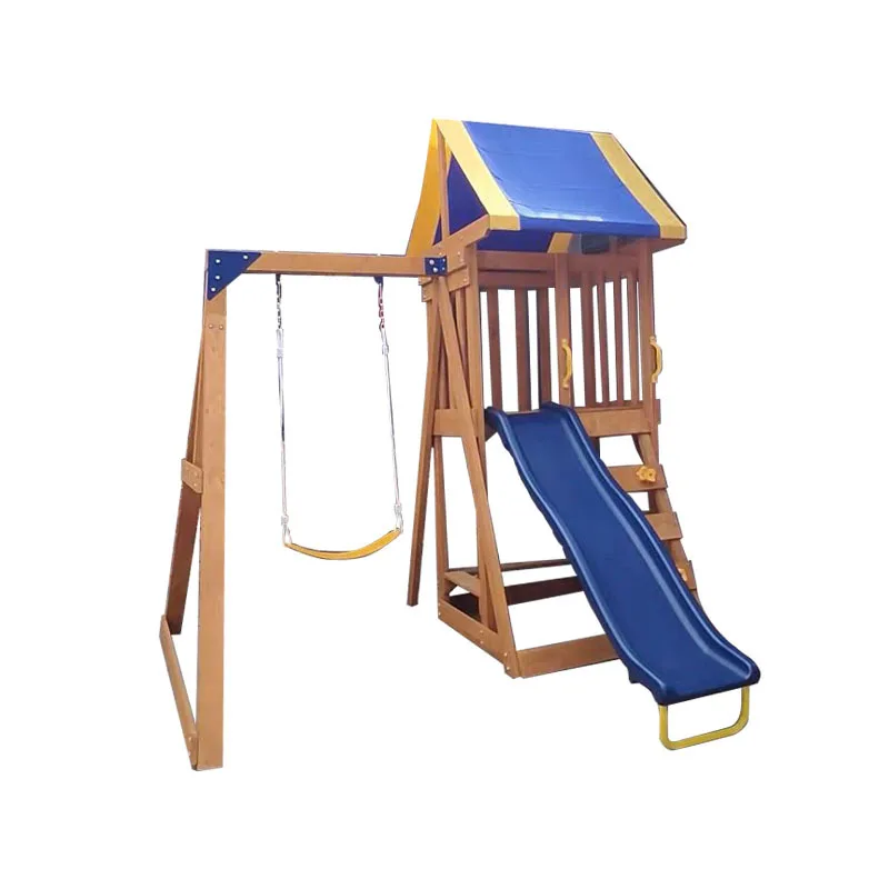 Tobogán combinado de madera para exteriores para jardín de infantes, columpio comunitario, estructura de escalada, equipo de juego, habitación infantil, casa de juegos, tre