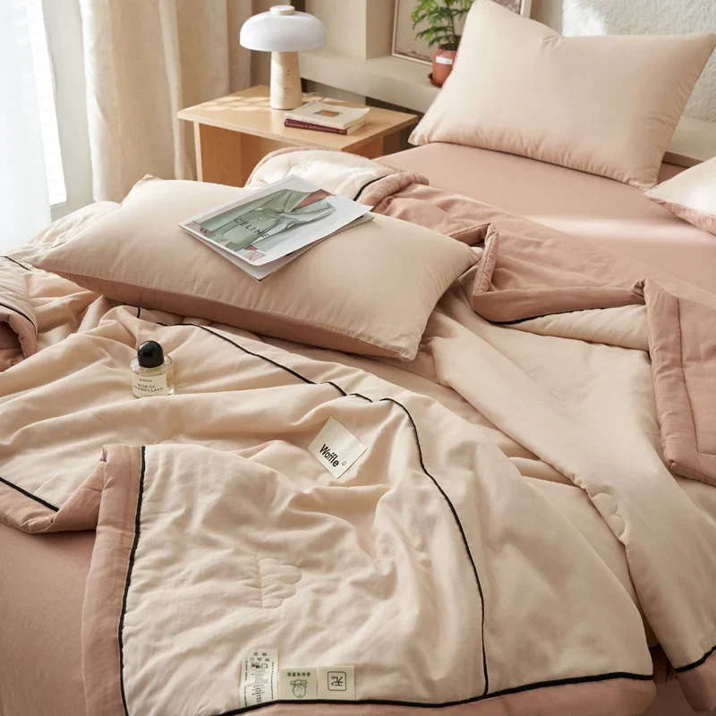 Customizable ins wind-washed cotton summer quilt air conditioner quilt four-piece set