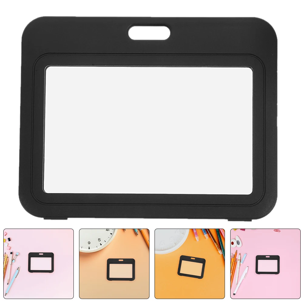 

5pcs Card Holder Black Dual Sided Transparent Badge Cover Plastic Protector for Office School Event Exhibition