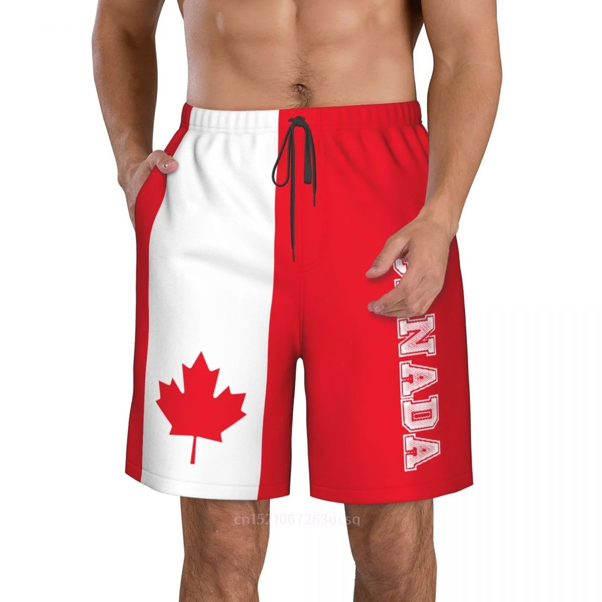 2023 verão poliéster canadá país bandeira 3d impresso masculino board shorts praia bolso correndo calças de verão