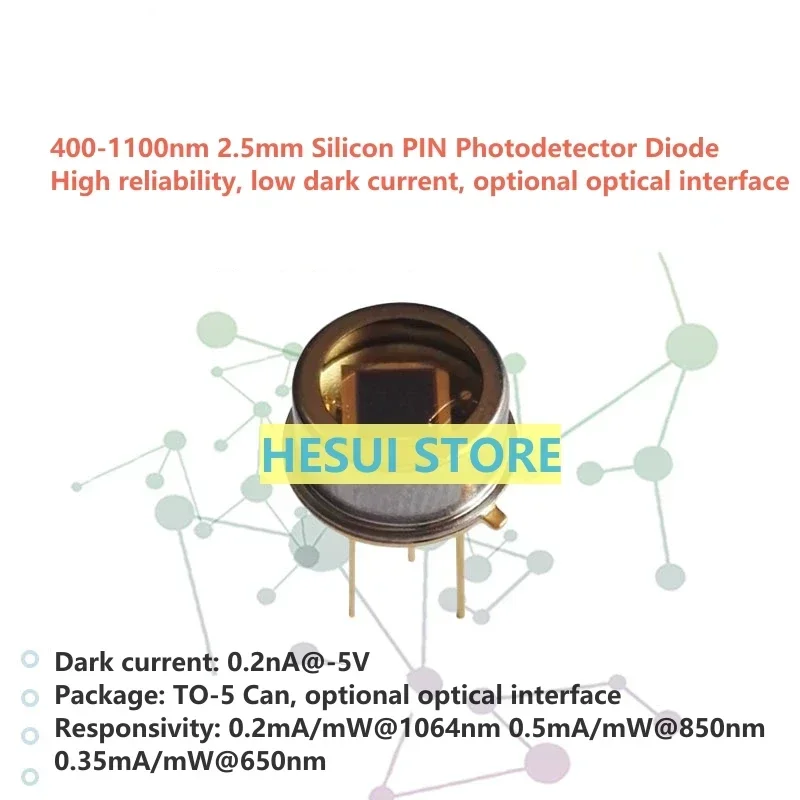 5 PCS LSSPD-2.5 400-1100nm 2.5mm Silicon PIN Photodetector Diode High Responsivity Low Dark Current
