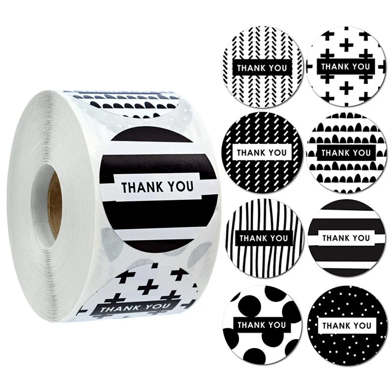 100-500pcs Black & White Thank You Stickers for Small Business Seal Labels DIY Handmade Labels 8 Designs Stationery Stickers