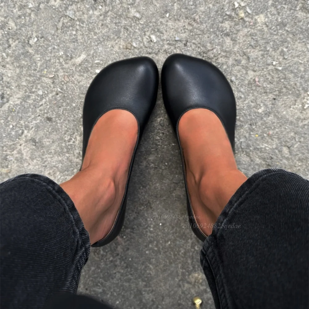 Women's Black Round-Toe Kitten Heel Pumps, Slip-On Closed-Toe Design, Smooth Matte Upper, Low Flared Heel, Soft Lining Sexy Shoe