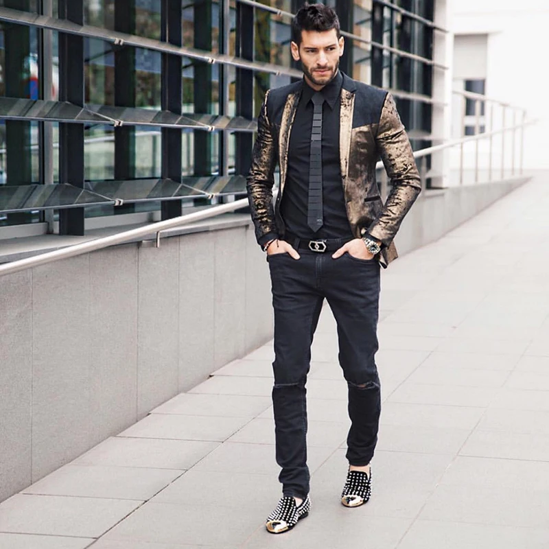 

Piergitar Handmade Men Suede Shoes With Front Gold Buckle And Spikes Slip-On Smoking Slippers Wedding Party Matching Louboutins