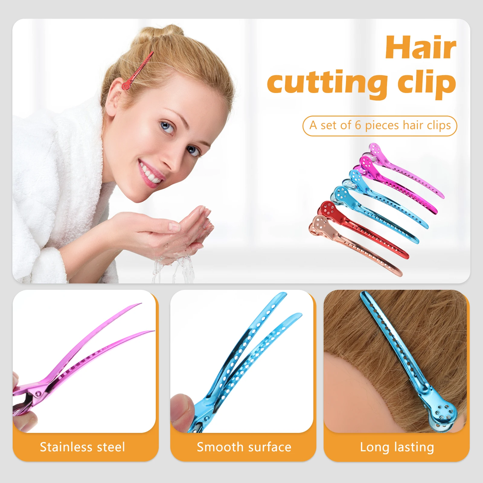 

6pcs Stainless Steel Hair Clips Salon Sectioning Barber Hairdressing Styling Coloring Cutting Durable Long Lasting Professional
