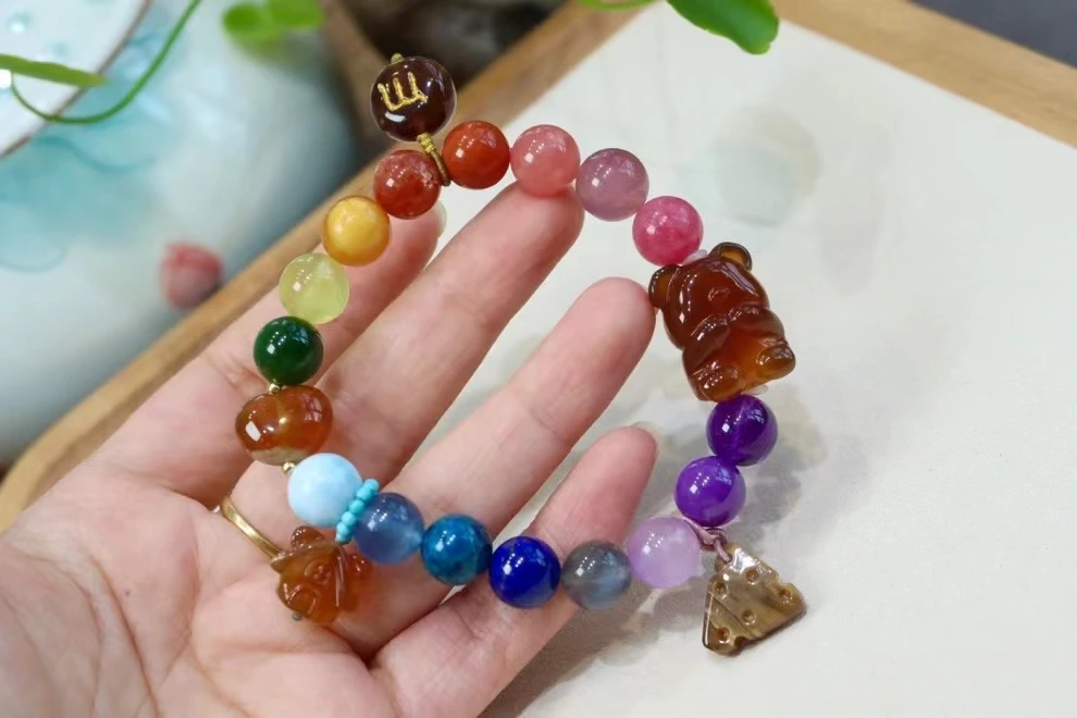 10mm Natural Rainbow Mixed Stone Jade Moonstone Kyanite Amber Charoite Bracelet Jewelry Pendant AAAAAA