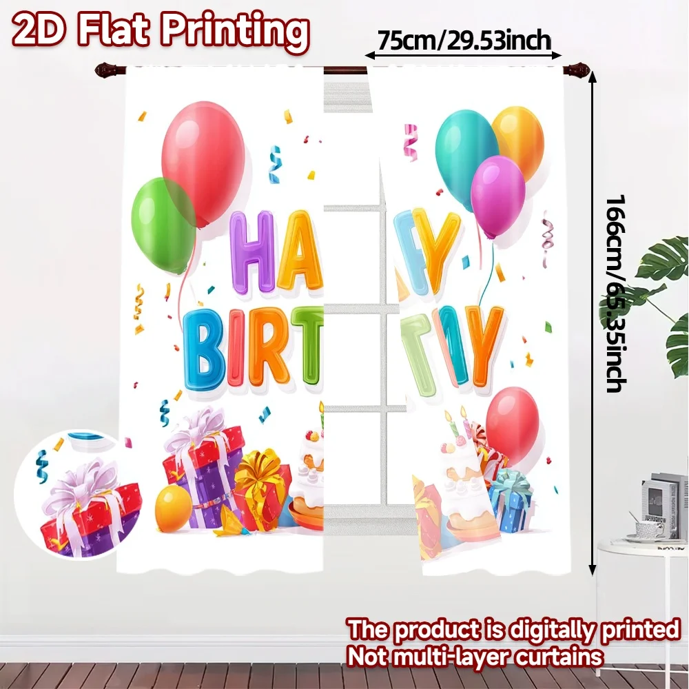 2pcs, 2D FLAT PRINTING Curtains (Without Rod) Birthday Bliss(10) Modern Minimalist Curtains Durable 100% Polyester Fabric