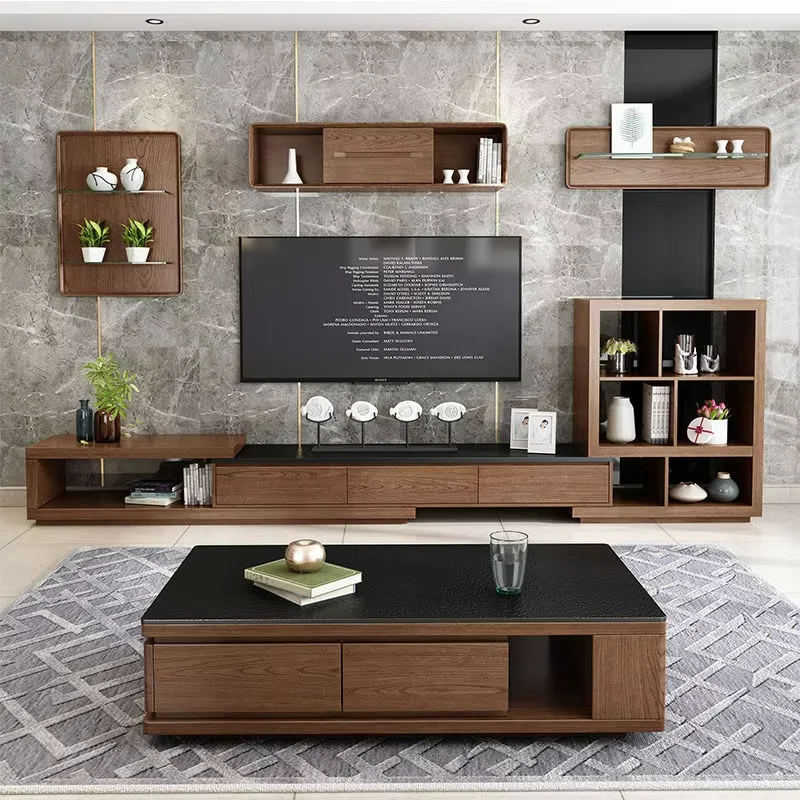 TV Cabinet Modern Simple Tea Table Combination Small Household Floor Cabinet New Chinese Living Room Floor Cabinet