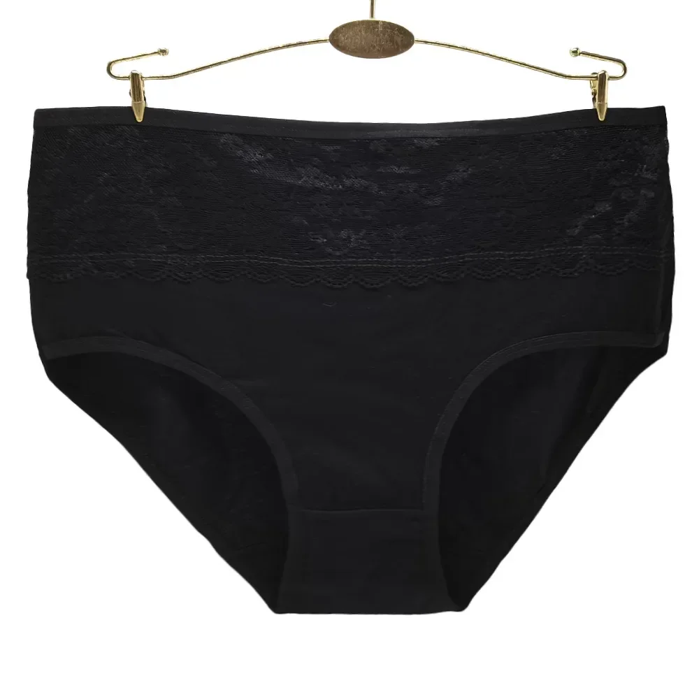 Bavlněné kalhotky 2XL 3XL 4XL plus size dámské spodní prádlo s vysokým pasem, dámské intimní prádlo, průhledná krajka, 3 kusy/sada - náhled 4