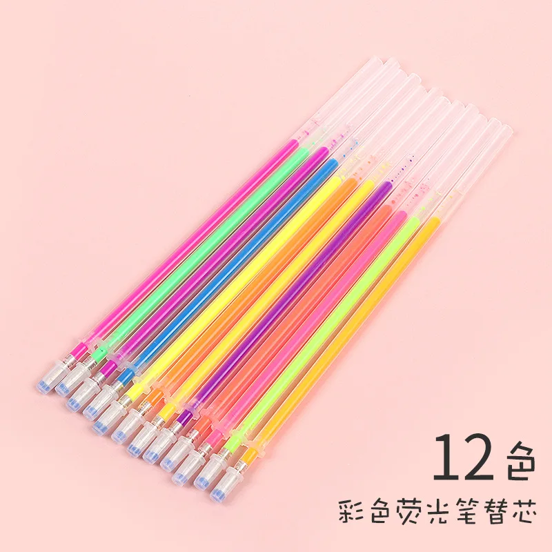 12 pcs/Set Flash Ballpint Gel Pen Highlight Refill Color Shinning Refill Painting Pen Drawing Color Pen Office School Stationery