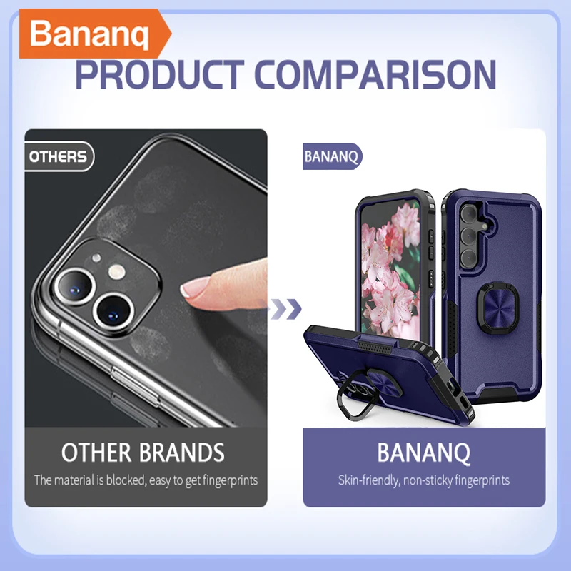 Bananq Magnetic Metal Ring Stand Case For Samsung S24 S23 S22 S21 FE Note 20 Ultra 10 Plus Cover For Galaxy A15 A14 A24 A54 A04S