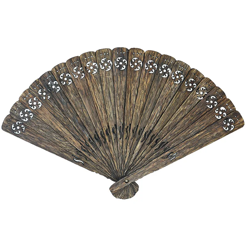

Natural Vietnamese Nha Trang agarwood fan black oil handle retro craftsmanship hollow ornament Chinese wind folding