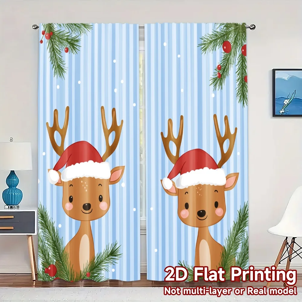 2pcs,Curtains Cute Reindeer Merry Christmas Holiday (3) Chic Curtains Versatile Fabric Curtains Thermal Insulation, and Room