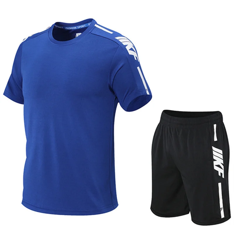 Summer Men\'s T-shirt and Shorts Sports Two-piece Running and Fitness Short Sleeve Set Comfortable and Breathable Casual Clothing