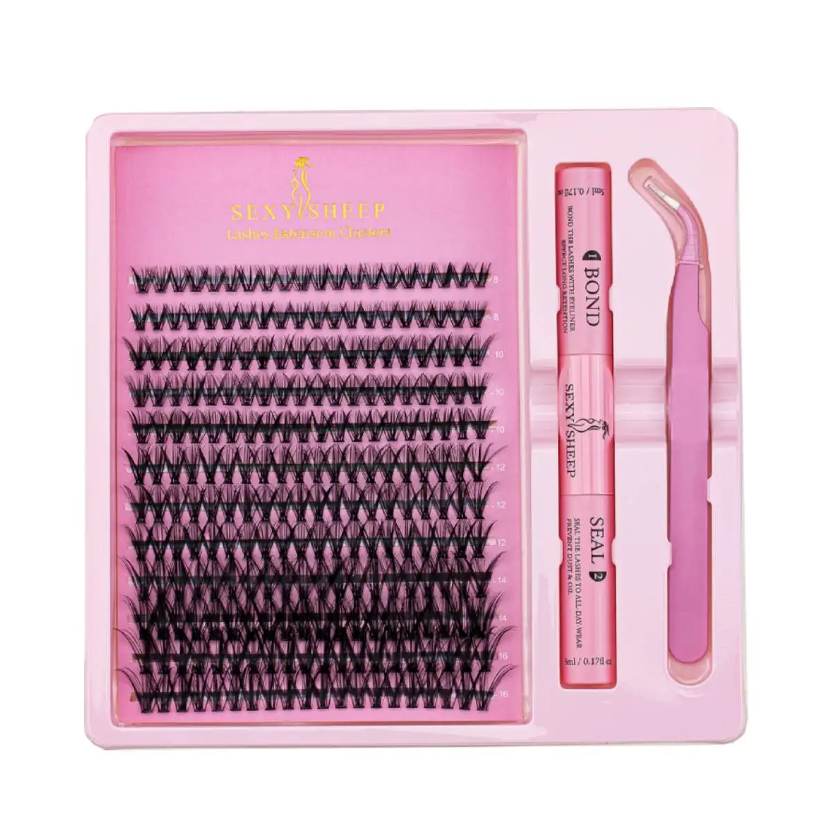 DIY Eyelash Extension Kit Individual Lashes Cluster 8-16mm Mix Lash Clusters Bond and Seal and Lash Applicator makeup tool