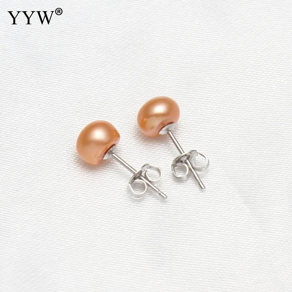 1Pairs Real freshwater pearl stud earrings South Korea\'s newly designed fashion jewelry simple highlight 7-7.5mm pearl earrings