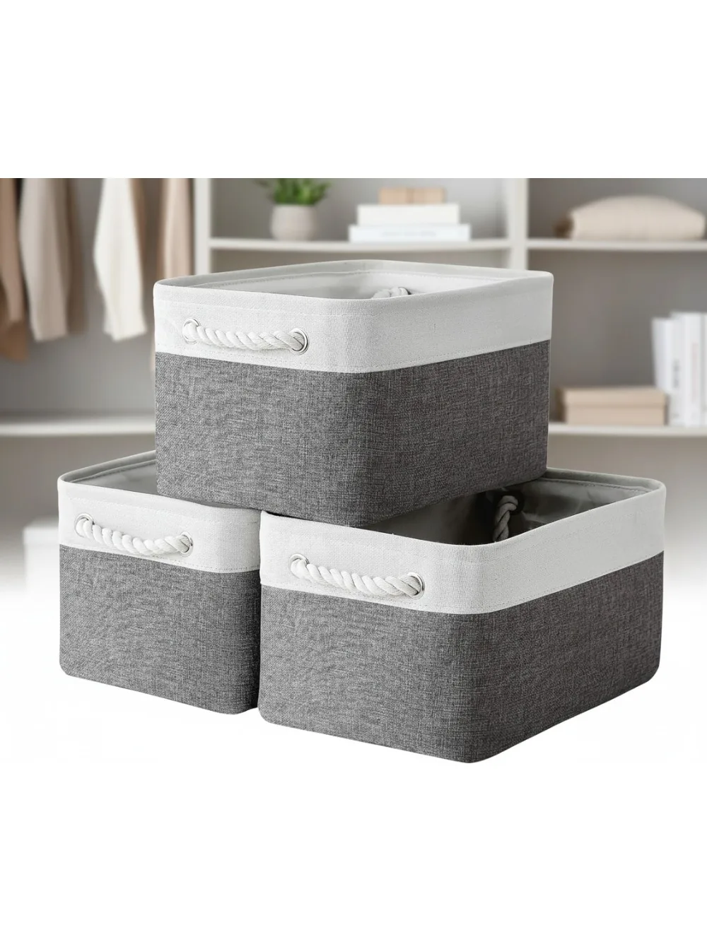 

Большие складные контейнеры для хранения из 3 штук, тканевый органайзер для домашних полков в шкафу, белая и серая складная корзина